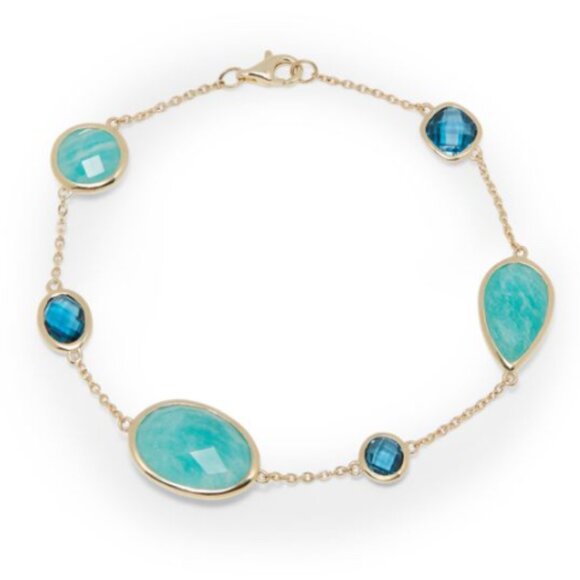 $2,650 New Authentic Effy 14K Yellow Gold London Blue Topaz & Amazonite Bracelet - Picture 1 of 17